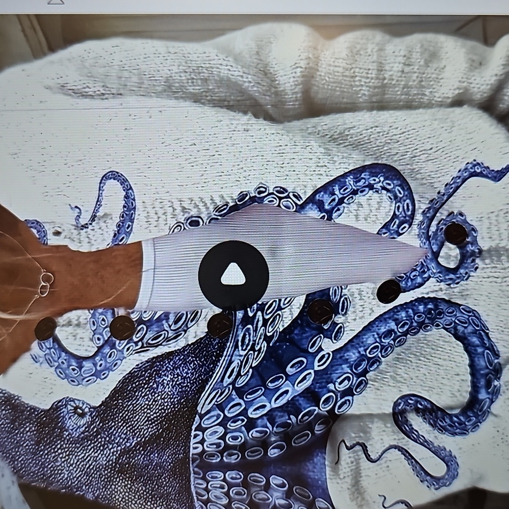 New Unique 3D Octopus Print Button Up Crew Neck Sweater Blue White Large